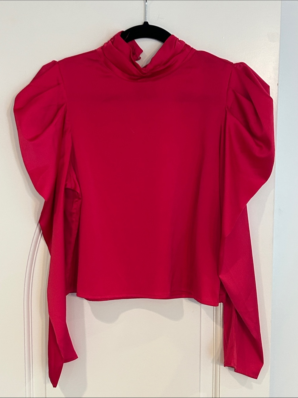 Sincerely Ours- Women’s Pink High-Neck Puff Sleeve Blouse